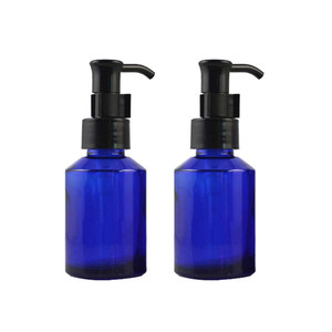 2PCS 60ML/2oz Blue Glass Pump Bottles with Black Pump Top Cosmetic Make-up Cream Lotion Sample Packing Storage Container Vial Jar for Emulsion Essenc
