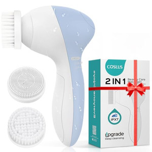 COSLUS Facial Cleansing Brush Silicone Face Scrubber: 2 in1 FBS-D Electric Exfoliating Massage Device Waterproof Deep Cleaning Exfoliation Rotating S