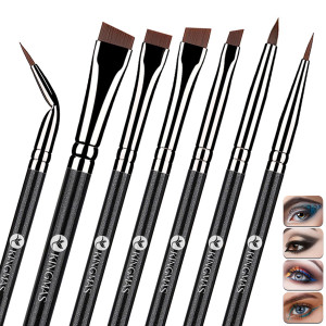 KINGMAS 7pcs Eyeliner Brush Set, Angled Flat Gel Eye Liner Makeup Brushes, Ultra Thin Liner Brush, Fine Point Eyeliner Brushes for Women Girls
