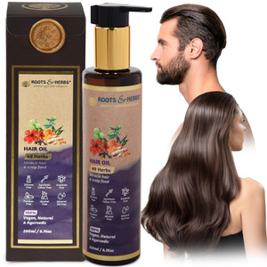 ROOTS AND HERBS Ayurvedic Oil - 49 Herbs with Bhringraj, Hibiscus Flower, Brahmi, Jatamansi, & Triphala for Stronger, Straight, Wavy & Curly Hair - H