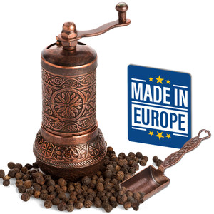Decorative Black Pepper Grinder, Refillable Turkish Spice Mill with Adjustable Coarseness, Manual Pepper Mill with Handle, Spice Grinder Metal with H