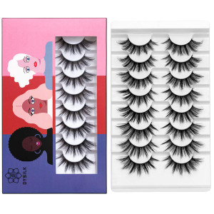 DYSILK Eyelashes Natural Look - 8 Pairs 5D Lashes 17mm - Mink Eyelashes Fluffy Lashes Pack Cat Eye Soft Reusable