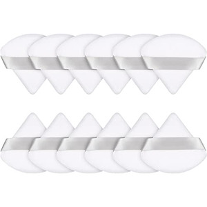 Maitys 12 Pcs Powder Puff Triangle for Face Makeup Cosmetic Loose Powder Puff Velour Soft Body Washable Reusable Foundation Sponge Wet Dry Makeup Too