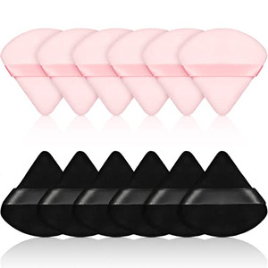 Maitys 12 Pcs Powder Puff Triangle for Face Makeup Cosmetic Loose Powder Puff Velour Soft Body Washable Reusable Foundation Sponge Wet Dry Makeup Too