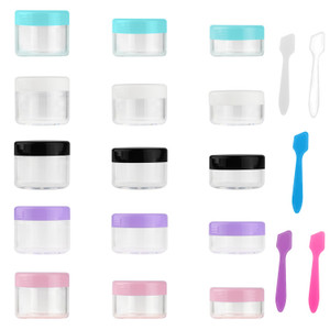 Accmor 15 Pcs Empty Clear Jars, Plastic Sample Containers with Lids, 0.35/0.53/0.7 OZ Size Cosmetic Pots Jars with 5 Pieces Mini Disposable Spatulas,