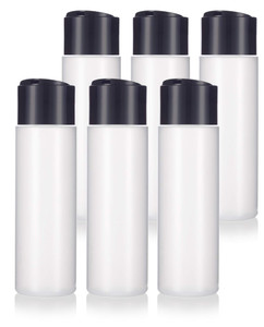 JUVITUS 8 oz / 250 ml Professional Natural Clear Refillable Plastic Squeeze Bottle with Wide Black Disc Cap Lid (6 pack)