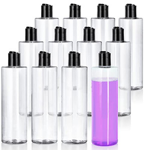 JUVITUS (12 pack) 16 oz Clear Cylinder PET Plastic Bottles with Disc Cap Lid