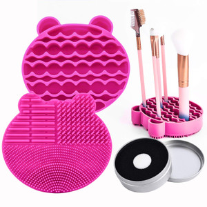 Bird&Fish Silicon Makeup Brush Cleaner Mat & Drying Pad with Carbon Removal Sponge (Rose Red)