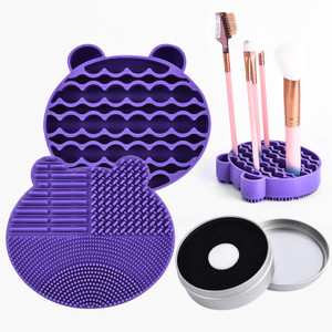 Silicon Makeup Brush Cleaner Mat with Brush Drying manual Make up brush cleaner cleanser machine Cosmetic Brush Cleaning Pad+Makeup Brush Dry Cleaned