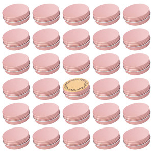 1 oz / 30ml Screw Top Aluminum Tin Jar with Screw Lid and Blank Labels (Rose Gold - Pack of 32)