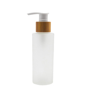 100ml 3.4oz Frosted Glass Pump Bottle Empty Refillable Dispenser with Bamboo Press Head for Shampoo Lotion Essential Oils Shower Gel Toiletries Stora