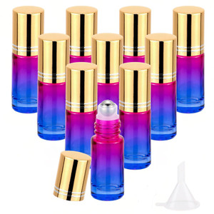 Kesell 10pcs 5ml Rose-blue Mini Refillable Empty Glass Essential Oil Roller Bottle with Stainless Steel Roller Ball and Golden Cap for Travel