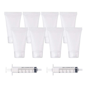BENECREAT 30 Pack 0.5oz Clear Empty Tubes with Plastic Syringes Clear Squeezable Cosmetic Containers Refillable Plastic Tubes for Shampoo Facial Clea