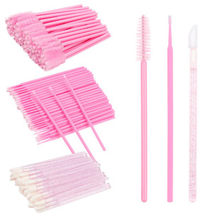 300 PCS Eyelash Extension Supplies Kit Disposable Micro Swab Brush Eyebrow Spoolies Lip Stick Brush Mascara Wand Applicator Makeup Brush Tool (Pink S