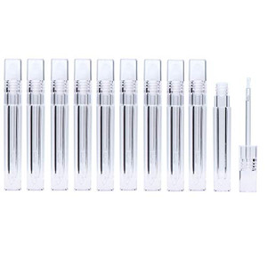 AJLTPA 10 Pieces Square Lip Gloss Tubes with Wand, 3ml Transparent Empty Lip Gloss Containers, Full Clear Lipgloss Balm Bottles with Rubber Inserts f