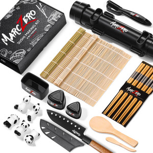 MarcZero Sushi Making Kit, 22 in 1 Bazooka Roller With Bamboo Mat, Knife, Chopsticks, Molds, DIY Machine for Beginner
