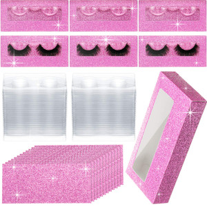 Maitys 50 Sets Empty Eyelash Case Set, Include 50 Empty Eyelash Box Lash Box Packaging Eyelash Storage Box, 50 Eyelash Box Tray False Eyelash Storage