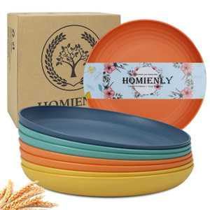 Homienly Deep Dinner Plates Set of 8 Alternative for Plastic Plates Microwave and Dishwasher Safe Wheat Straw Plates for Kitchen Unbreakable Kids Pla