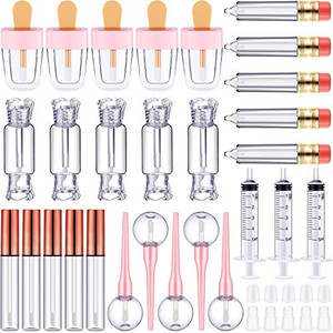 Maitys 30 Pcs Lip Gloss Tubes Tools Set, 5 Styles Empty Lip Gloss Tubes Include Ice Cream Candy Lollipop Pencil Cylinder Shaped Lips Balm Containers
