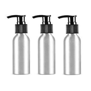 3Pcs 4 Ounce Aluminum Lotion Pump Bottle with Black PP Pump Head Empty Cosmetic Sample Dispenser Container Jar for Makeup Cream Emulsion Bath Shower