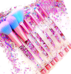 RAEEIKPHZ Unicorn Fan Makeup Brush Set,Crystal Sparkles Blue Blush Powder Fan Lip Eye Shadow Eyebrow Eye Blender Brush in Set