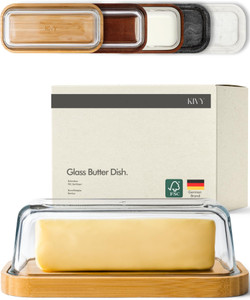KIVY Glass butter dish with airtight lid that keeps butter soft - For countertop and refrigerator door shelf - Butter tray with lid fridge - Butter h
