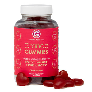 Grande Cosmetics Vegan Collagen Hair Vitamin Gummies with Biotin, Folic Acid & Vitamin C - for Healthier-Looking Hair, Skin, Lashes & Brows - Citrus