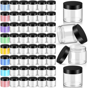 Patelai 48 Pack 1 oz Clear Plastic Jars with Black Lids Empty Containers Round Clear Plastic Jars Wide-mouth Refillable Storage Organizers for Cosmet