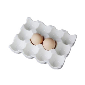 Leoyoubei 12 Cups Egg Holder for Fridge,Egg Tray Holder,Pretty Ceramic Egg Plate,7.5X5.5X1.5" Kitchen Restaurant Fridge Storage and Cookable Egg Porc