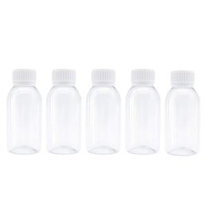 TRENDBOX Pack of 5-100ml Clear Empty PET Mini Storage 100ml/100g/100cc Bottles Hard Plastic Durable Turn Screw Cover Cap Round Filling Liquid Rhinest