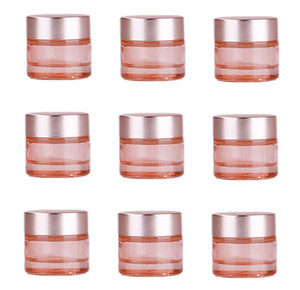 Healthcom 10 Packs 10 Gram/10ml Empty Jars Pink Glass Cosmetic Jar Pot Bottles with Rose Gold Lids Refillable Cosmetic Container Eye Cream Jar Pot Vi