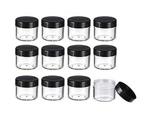 VASANA 12PCS 15ml/ 0.5oz Empty Refillable Black Plastic Screw Cap Lid with Clear Base Cosmetic Makeup Sample Storage Container Jars for Nail Powder B