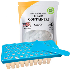 Lip Balm Container Tray Kit with Fill Tray and Spatula, BPA Free, Made in the USA, Includes 50 Clear Containers with Caps (0.15 oz each) by Mary Tylo