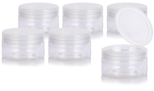 JUVITUS 8 oz Clear PET Plastic (BPA Free) Refillable Low Profile Jar With Natural Flip Top (6 pack)