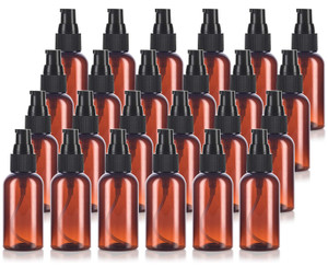 JUVITUS 2 oz Amber Boston Round Plastic Bottles (BPA Free) with Black Treatment Pump (24 Pack)