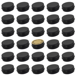 0.5 oz Screw Top Aluminum Tin Jar with Screw Lid and Blank Labels (Black - Pack of 32)