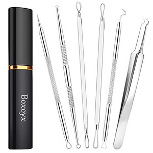 Boxoyx Pimple Popper Tool Kit - 6 Pcs Blackhead Remover Comedone Extractor Tool Kit with Metal Case for Quick and Easy Removal of Pimples, Blackheads