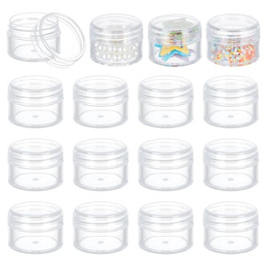 BENECREAT 16 Pack 1.7"x1.22" (25ml) Empty Clear Plastic Bead Storage Container jar with Rounded Screw-Top Lids for Beads, Nail Art, Glitter, Make Up,
