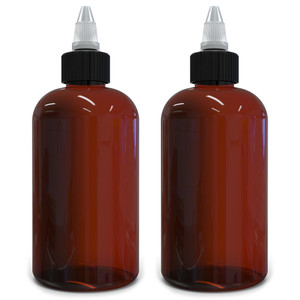 BRIGHTFROM Twist Top Applicator Bottles, 8 OZ Amber, Squeeze Empty Round Plastic Bottles, BPA-Free, PET, Refillable, Open/Close Nozzle (Black) - Mult