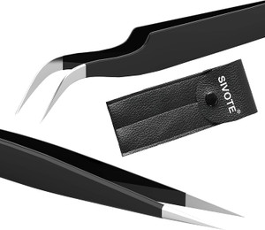 SIVOTE Lash Tweezers for Eyelash Extensions, Hand Calibrated Straight & Curved Tip, Pack of 2, Black