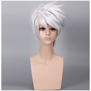 BERON Short Layered Cool Men Boys Tousled Wig Heat Resistant Synthetic Wigs for Anime Cosplay Party (Silver Grey)