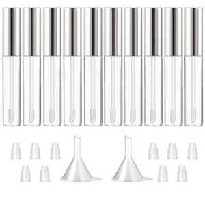 GTHER 10PCS 10ML Empty Lip Gloss Containers Tube with Wand, Refillable Lip Balm Bottles, Lipstick Sample Container and Funnel and Rubber Stoppers for