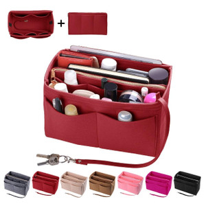 ZTUJO Purse Organizer Insert, Felt Bag Organizer with Metal Zipper, Handbag & Tote Shaper, For Speedy Neverfull Tote, 7 Sizes(Medium, Red)