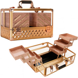 Ver Beauty Rose Gold Diamond Makeup Train Case with 6 Accordion Trays  Lockable Cosmetic Organizer with Spacious Interior & Clear Acrylic Top