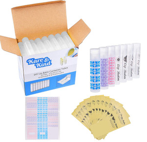 Kare & Kind Lip Balm Crafting Kit - 50x Empty Transparent Container Tubes (3/16 Oz (5.5 ml) With Twist Mechanism Cap - 50 Writeable and 50 Printed St