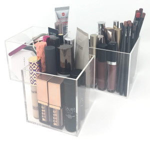 byAlegory Cosmetic Makeup Organizing Cubes Set of 3 Store Beauty Brush Lipgloss Mascara Eye Liner Lip/Eye Liner Pencils Cotton Balls Ear Swabs - Clea