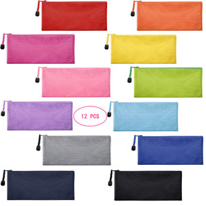 SRainbowPP 12 Pieces 12 Colors Zipper Waterproof Bag Pencil Pouch for Cosmetic Makeup Bills Office Supplies Travel Accessories and Daily Household Su