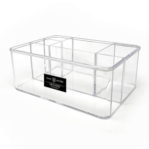 Isaac Jacobs 5-Compartment Clear Acrylic Organizer (10 L x 7 W x 4 H), Makeup Brush Holder, Tall Slot, Multi-Sectional Tray, Storage Solution for
