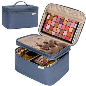 NISHEL Large Double Layer Travel Makeup Bag Women, Cosmetic Case, Organizer for Travel-Size Accessories Bottles, Brushes, Conditioner, and Skin Care