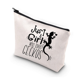 Lizard Gifts Just a Girl Who Loves Geckos Leopard Lizard Cute Gecko Cosmetic Makeup Bag Tiny Dinosaurs Lover Gifts Bearded Dragon Zipper Pouch (A gir
